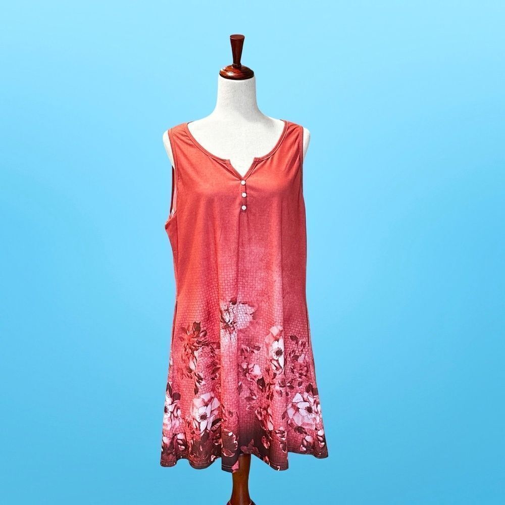 NWT Disamer Sleeveless Sundress / Cover-Up Floral Pattern Pink Red XL - Picture 9 of 10